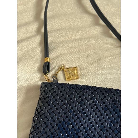 Vintage Navy Blue Crossbody Purse Chainmaille Whiting & Davis Aluminum Mesh Gold - Picture 5 of 13